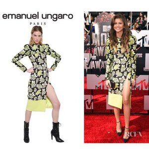 Emanuel Ungaro *NEW* Green Floral Thigh Slit Dress